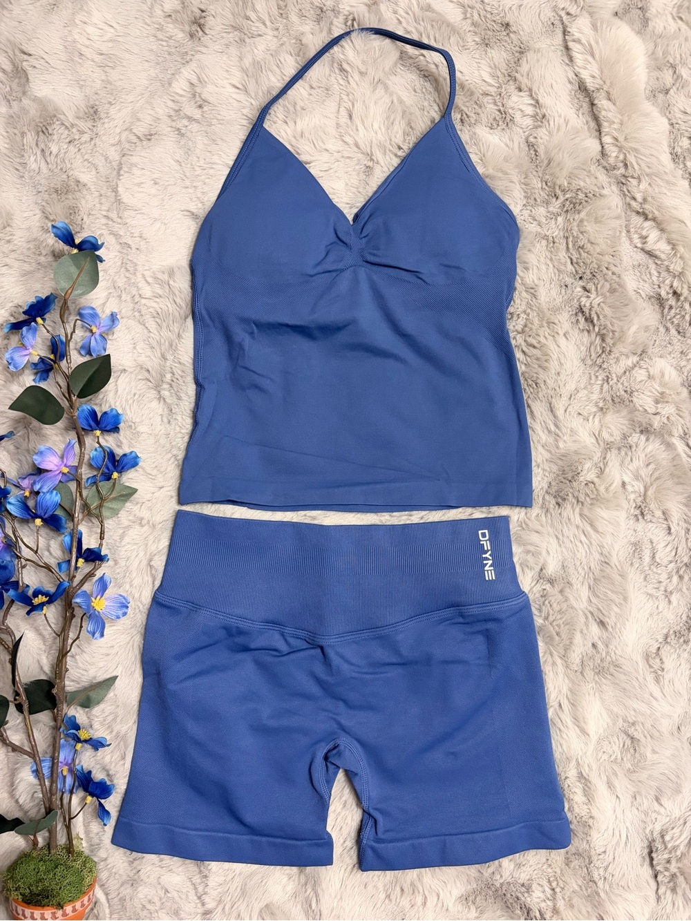 DFYNE Impact Halter Tank Top And Shorts Set Dark Blue Size L